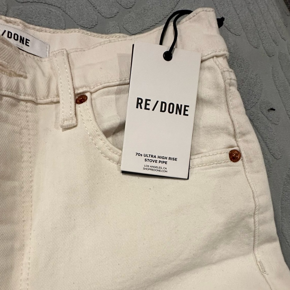 Re/Done Button Fly Creamy White Jeans Raw Bottom Womens Size 27 Tall.  33 inseam